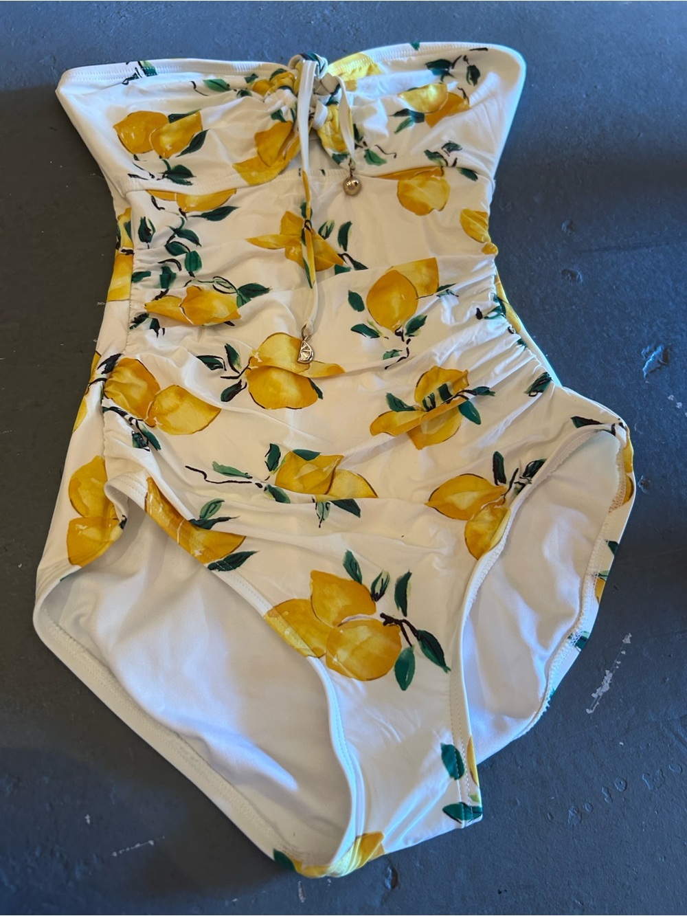 kate spade White and Yellow Lemon-Print One-Piece Swim Bodysuit